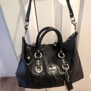 Coach Black Leather Shoulder Bag with Silver Accents